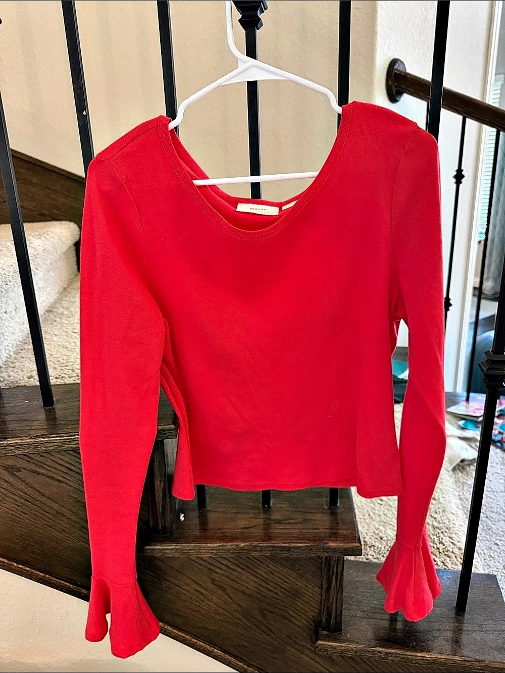 Maeve Red Bell Sleeve Top Long Sleeve in Red Size medium